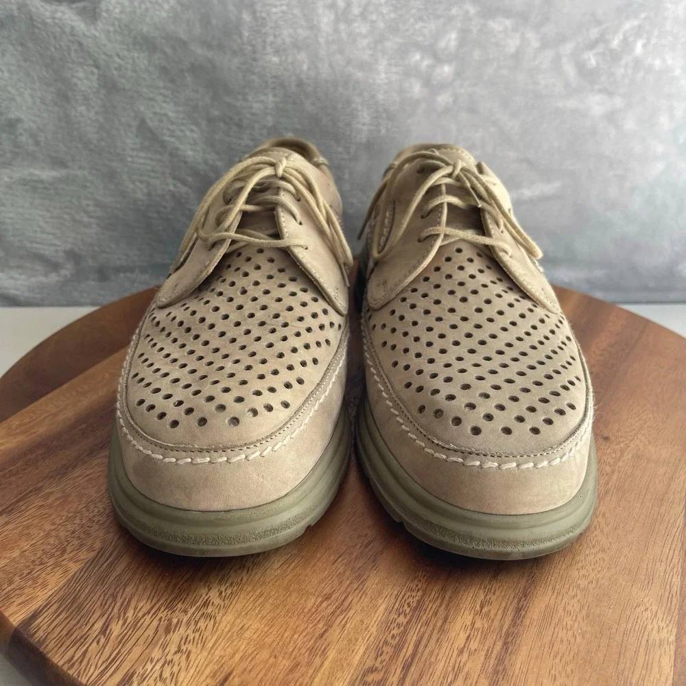 MANZ Shoes UK 7.5 G Beige Tan‎ Suede Perforated Lace Up Comfort Oxford Germany